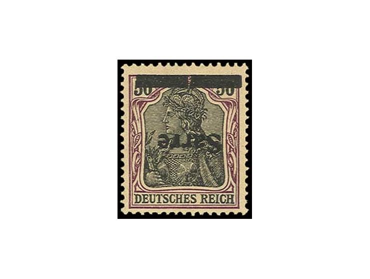 50 Pfg. mit kopfstehendem Aufdruck mit der Abart "geteilter Balken", ungebraucht, Pracht, sign. Dr. Dub und Fotoattest Ney BP