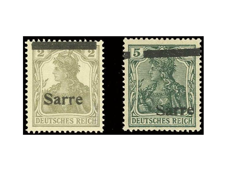 Type II: 2 Pfg. sowie 5 Pfg. in Type III, je mit Aufdruckabart "Balken oben", postfrisch, sign. Dr. Dub