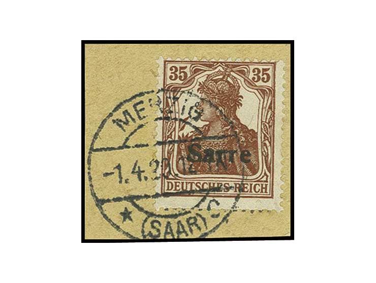 Type III: 35 Pfg. mit Aufdruckabart "nur Schrift", sauber gestempelt "MERZIG 1.4.20" auf Briefstück, selten, Fotoattest Ney B