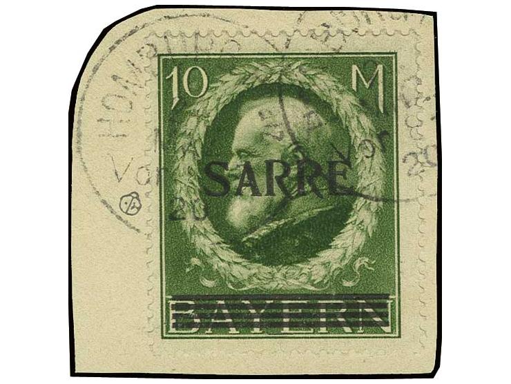 10 M., sauber gestempelt "HOMBURG" auf Briefstück, Kabinett, sign. Dr. Dub (Käferzeichen) (Mi. 320,-)