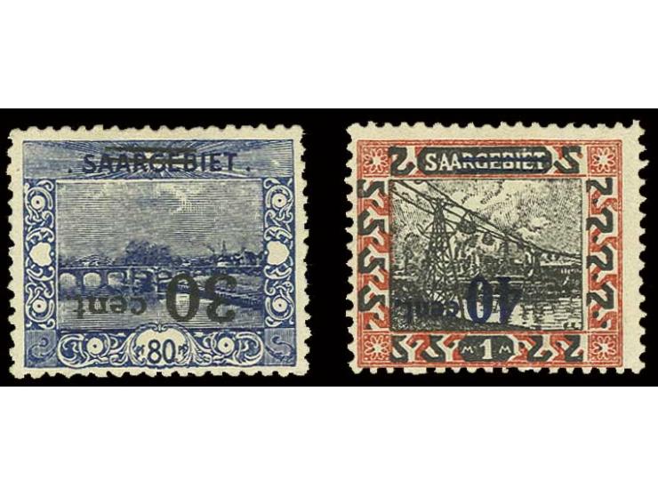 30 C. auf 80 Pfg. und 40 C. auf 1M., je mit kopfstehendem Aufdruck, ungebraucht, diverse Signaturen, u.a. Brun bzw. Ney BPP