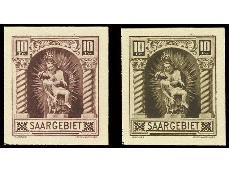 1925, Madonna 10 Fr., 2ungezähnte Essays im Kleinformat in lila bzw. braun, postfrisch