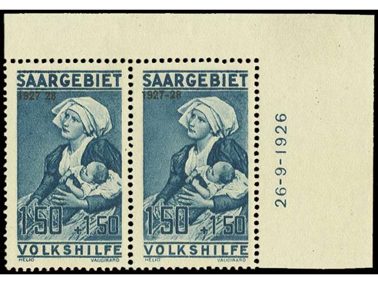 1927, Volkshilfe 1,50 Fr. im waagerechten Paar aus der rechten oberen Bogenecke mit Druckdatum, dabei die linke Marke mit Aba