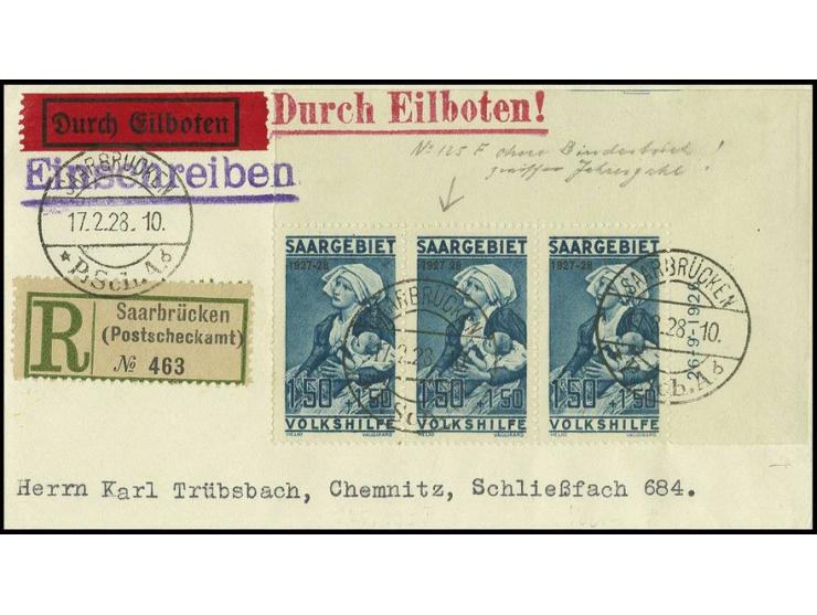 1,50 Fr. mit Plattenfehler "ohne Bindestrich zwischen den Jahreszahlen" im waagerechten Eckrand-3er-Streifen aus der rechten 