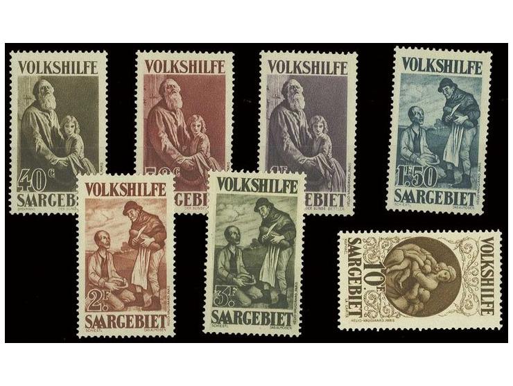 1928, Volkshilfe 40 C.-10 Fr. kpl., ungebraucht mit Falzresten, 10 Fr. oben rechts ganz schwacher Eckzahnbug (Mi. 550,-)
