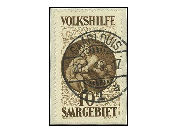 10 Fr. mit sauberem Stempel "SAARLOUIS 20.1.29" auf kleinem Briefstück, Kabinett, sign. Hoffmann BPP mit Fotoattest sowie Fot