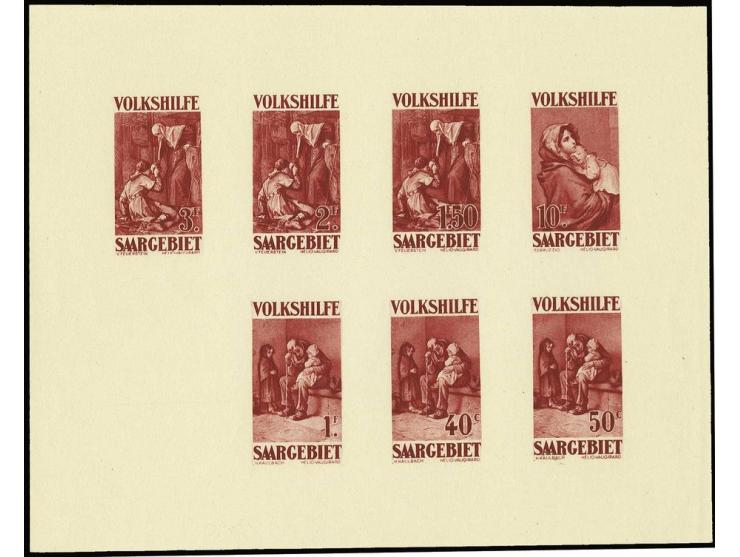 1929, Volkshilfe 40 C.-10 Fr. im Probedruck-Kleibogen in bräunlichrot, postfrisch