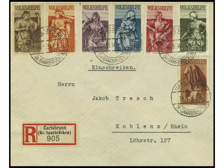 40 C.-5 Fr. kpl. auf R-Brief von "KARLSBRUNN 14.8.34" nach Koblenz mit Ankunftsstempel, Pracht
