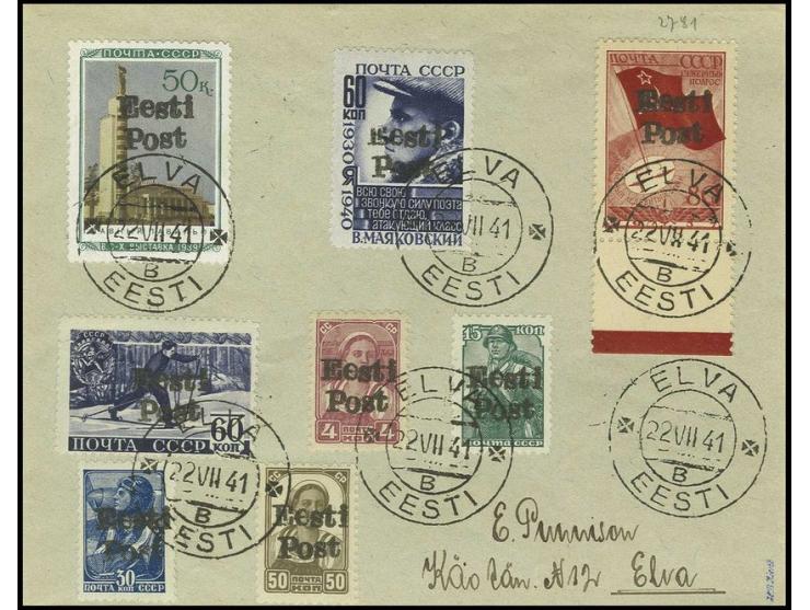 1941, 4 K. mit Zufrankatur von 7 Werten mit Stempel "ELVA 22 VII 41" auf beschriftetem Umschlag, Kabinett, sign. Zierer sowie