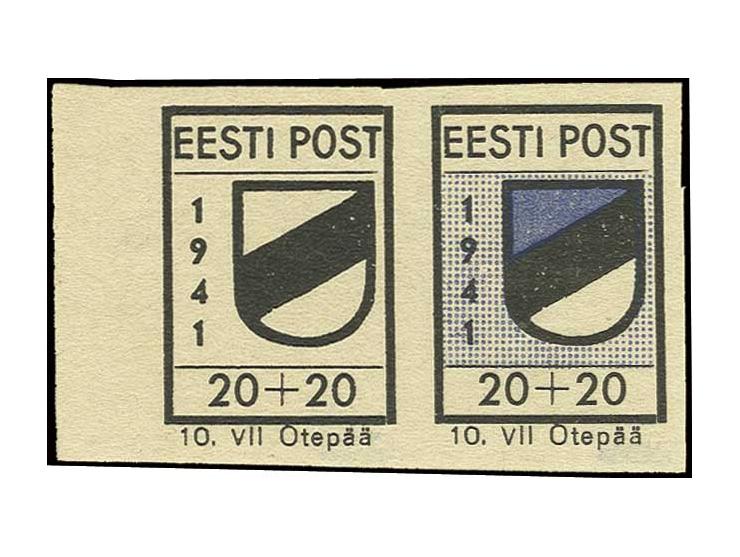 20 K. im waagerechten Paar vom linken Bogenrand, dabei die linke Marke mit fehlendem Blaudruck, postfrisch, Kabinett, es sind