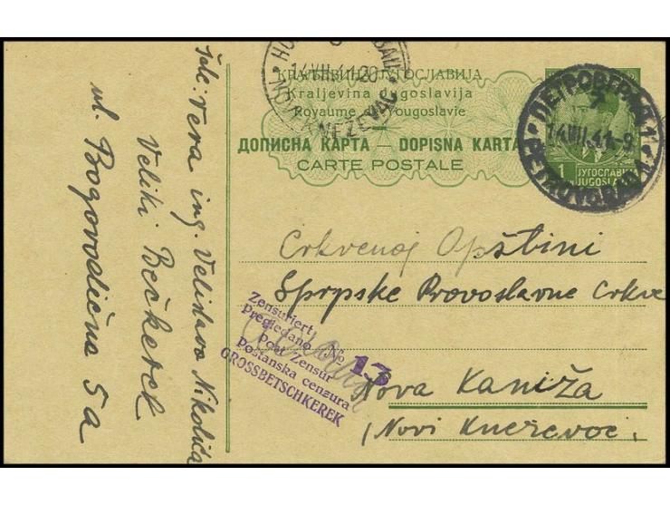 ZENSURSTELLE GROSSBETSCHKEREK: 1941/42, Zensur-L5  mit Zensurziffer 7, 10, 13 und 18 auf zwei Ganzsachen, Postkarte und Brief