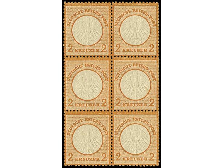 2 Kr. orange im senkrechten 6er-Block, farbfrisch und deutlich geprägt, postfrisch, zwei Werte kleine Gummibräune, sonst sehr