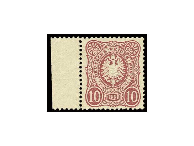 10 Pfge. lilarot, postfrisches linkes Randstück, zwischen Rand und Marke gefaltet, farbfrisch und sehr gut gezähnt, Kabinett 