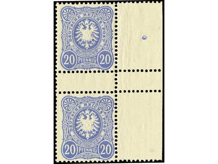 20 Pfg. lebhaftkobalt, farbfrisch im senkrechten Zwischenstegpaar mit rechtem Rand, postfrisch, Kabinett, Fotoattest Jäschke-