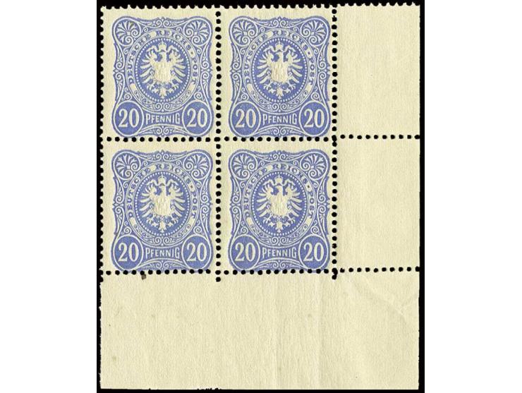 20 Pfg. lebhaftultramarin im Viererblock aus der rechten unteren Bogenecke, postfrisch, Kabinett, sign. Jäschke-L. BPP