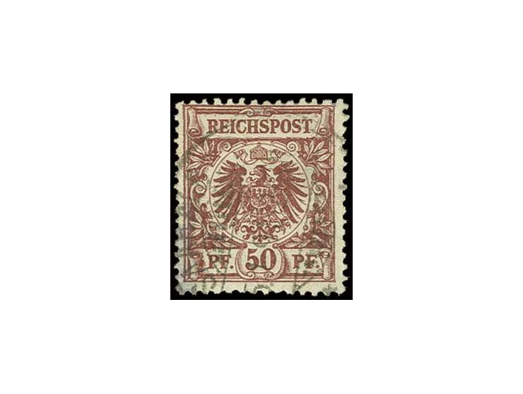50 Pfg. bräunlichkarmin in der typischen, etwas helleren Farbnuance mit zartem Stempel "SAARBURG 5 1 91", Pracht, doppelt sig