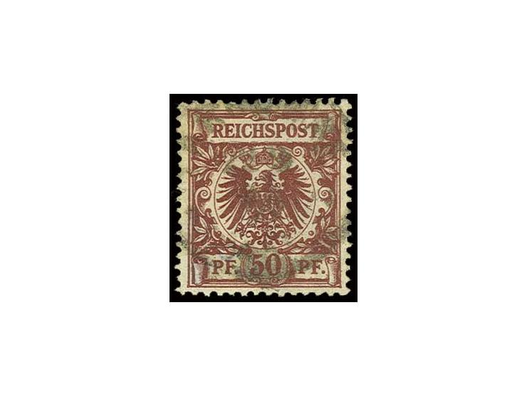 50 Pfg. bräunlichkarmin mit etwas unklarem Stempel, farbfrisch in geringfügig unregelmäßiger Zähnung, sign. Schulze/Infla und
