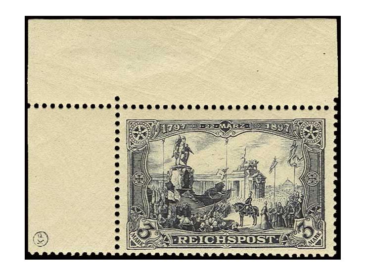 3 M. in Type I, postfrisches linkes oberes Eckrandstück mit Falzrest im Rand, Kabinett (Mi. 800,-)