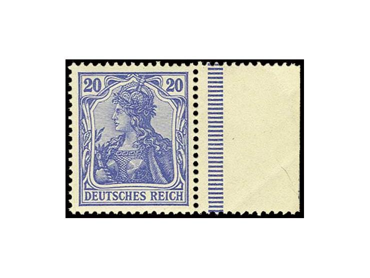 20 Pfg. lilaultramarin, rechtes Randstück (hier kleine helle Stelle), postfrisch, Kabinett, Fotoattest Jäschke-L. BPP (Mi. 3.