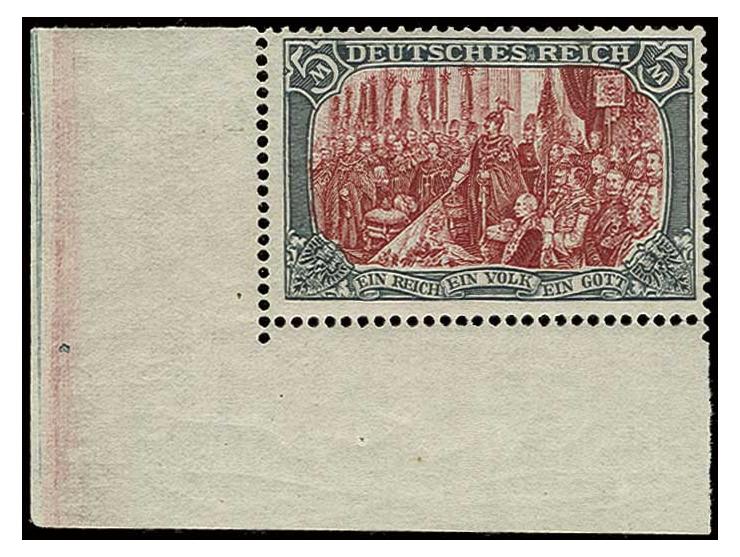 5 M. aus der linken unteren Bogenecke, postfrisch, Kabinett, Fotoattest Jäschke-L. BPP