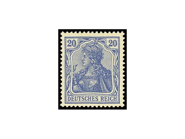 1905/13, Friedensdruck: 20 Pfg. mittelviolettultramarin, farbfrisch und gut gezähnt in einwandfreier Erhaltung, unsigniert, F