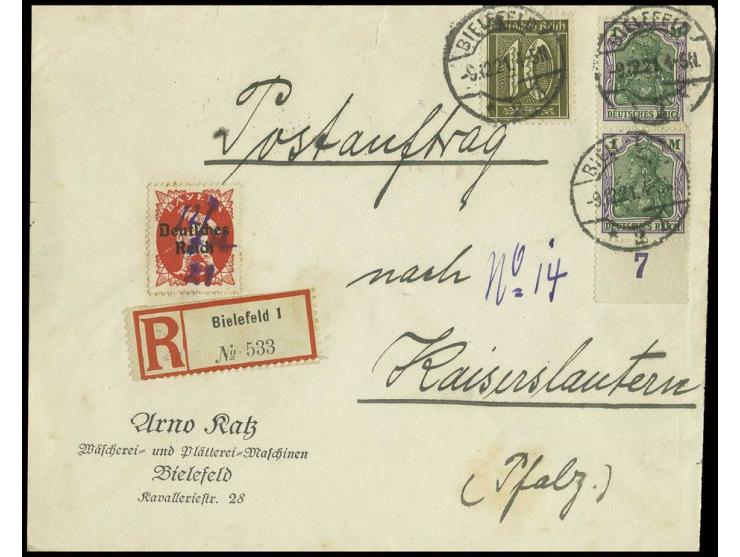 Bayern Abschied 50 Pfg. mit handschriftlicher Entwertung "12.12.21" als Gebühr für die wiederholte Vorlage auf R-Postauftrag 