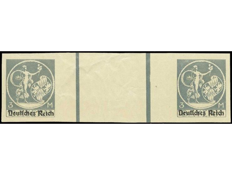 3 M. ungezähnt im waagerechten Zwischenstegpaar, postfrisch, rückseitig mit üblichem leichten Farbabklatsch, Pracht, Fotoatte