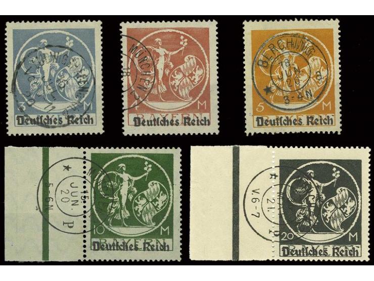 3-20 M. mit jeweils Plattenfehler IX, dabei 10 und 20 M. linke Randstücke, gestempelt, Pracht, sign. Infla (Mi. 590,-)