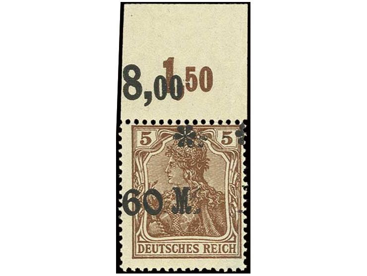 Aufdruck stumpf: 1,60 M. gelbbraun mit stark waagerecht verschobenem Aufdruck, Oberrandstück, postfrisch, Pracht, sign. Pesch