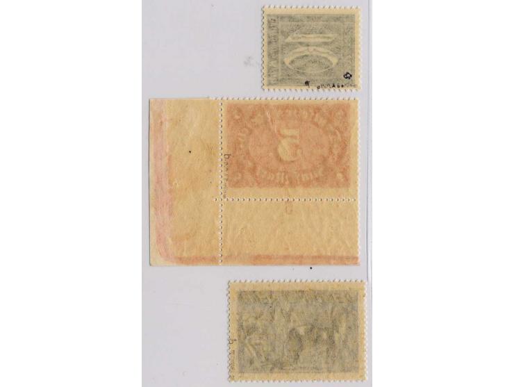 Arbeiter und Ziffern mit Wz. Rauten: 10 Pfg. schwarzoliv, 5 M. braunorange und 20 M. schwarzviolettblau, postfrisch, 5 M. rec