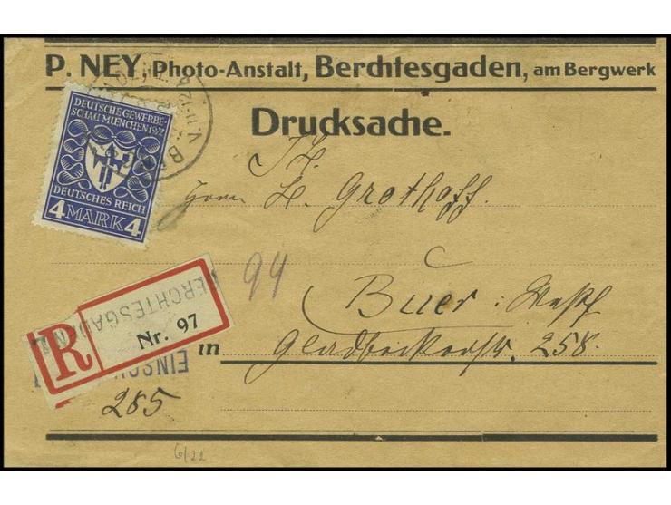 4 M. als Einzelfrankatur auf eingeschriebenem Drucksachenstreifband bis 250 gr. von "BERCHTESGADEN 29.9.22" nach Buer mit Ank
