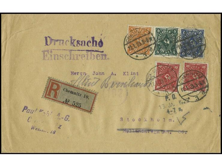 10 M. (2) mit 4-6 M. auf portogerechtem Frankatur auf portogerechtem eingeschriebenen Auslands-Drucksachenumschlag von "CHEMN
