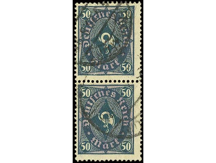 50 M. mit Wz. Kreuzblüten im senkrechten Paar, gestempelt "FRANKFURT 6.3.23", Pracht, Fotoattest Weinbuch BPP (Mi. 2.200,-)