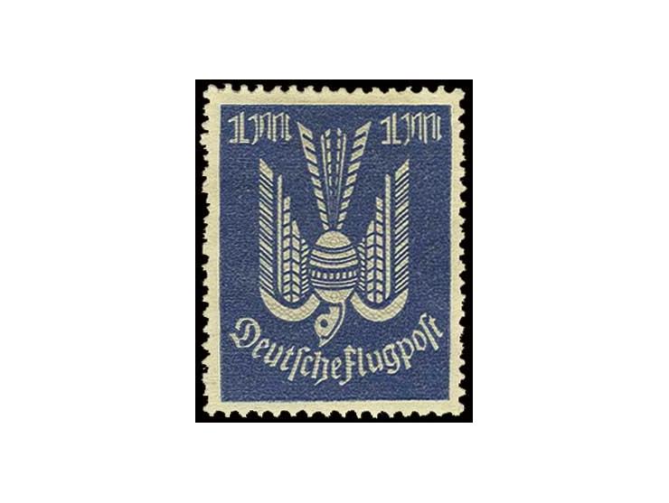 Flugpost 1 M., Probedruck in dunkelviolettultramarin, grau genetzt, ungebraucht ohne Gummi, von Vorlagekarton stammend, links