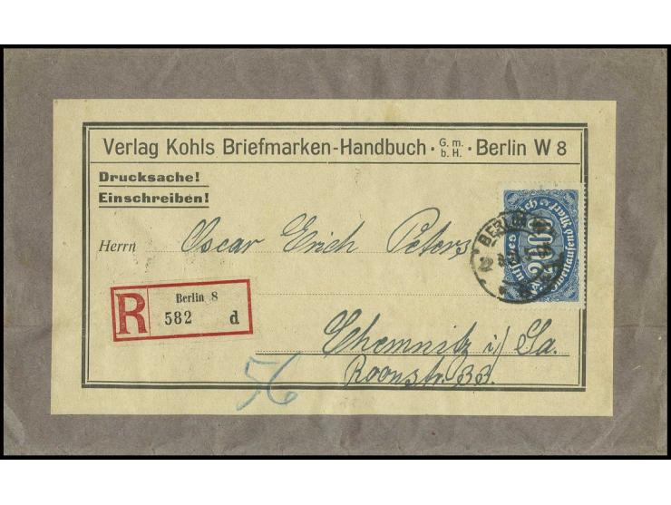 2000 M. als portogerechte Einzelfrankatur auf eingeschriebenem Drucksachen-Streifband bis 250 gr. von "BERLIN 22.8.23" nach C