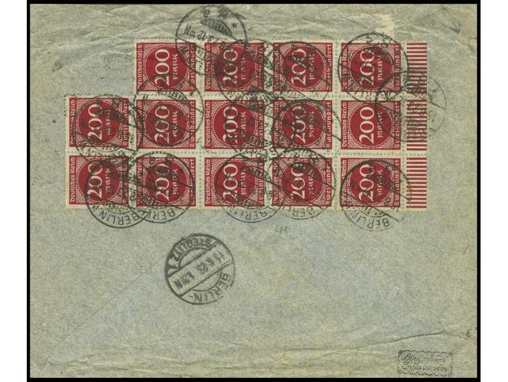 200 M., 14er-Einheit mit Unterrand rückseitig auf Rohrpostbrief aus "BERLIN8 15.8.23.12.10" nach Berlin-Steglitz mit Ankunfts