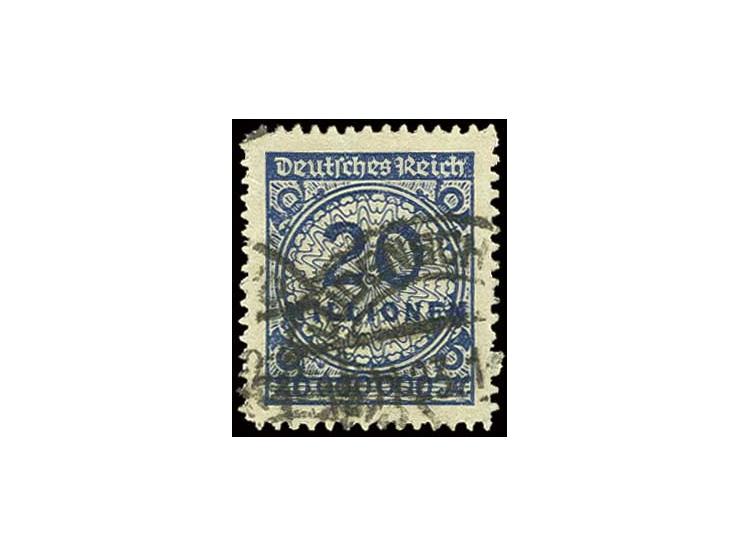 20 Mio. M. mit "Sprung im Korbdeckel", gestempelt "LÜDENSCHEID 13.11.23", guter Durchstich und bis auf geringe Knitter rechts
