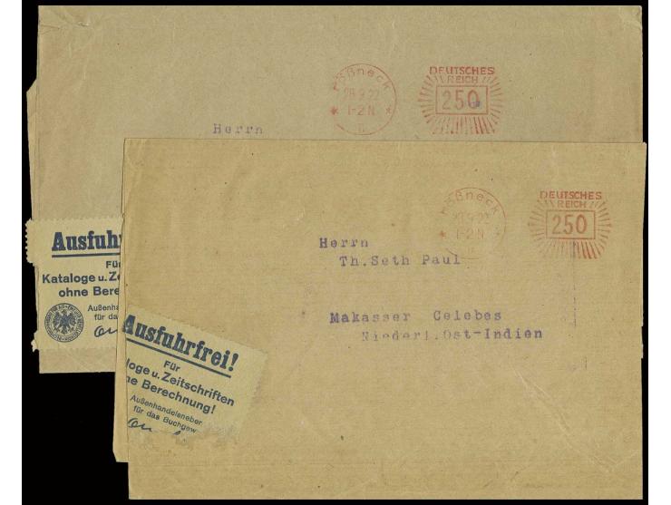 BRIEFBESONDERHEITEN: 1922, "250" Pfg., Zier-Postfreistempel aus Pößneck, jeweils klar auf 2 Auslandstreifbändern vom 28.2. bz