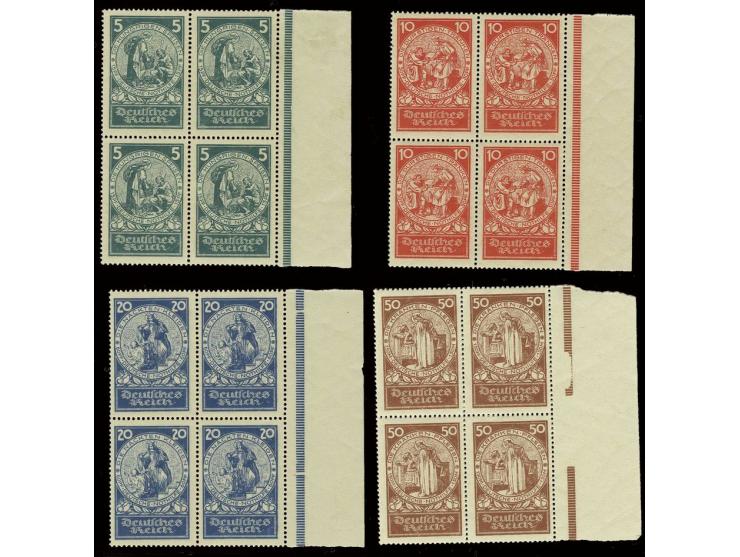Nothilfe 5 - 50 Pfg. kpl. in rechten Rand-4er-Blocks, postfrisch, 50 Pfg. 1 Wert Fingerspur (Mi. 640,-)