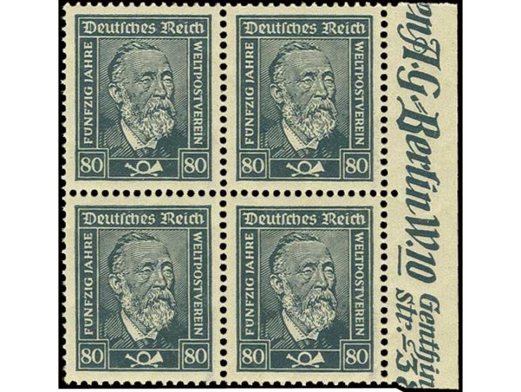 von Stephan 80 Pfg. im rechten Rand-4er-Block, postfrisch, Luxus, sign. Schlegel D. BPP (Mi. 280,-)