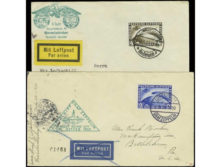 2 und 4 M. auf 2 Zeppelin-Briefen, Pracht (Mi. 1.150,-)