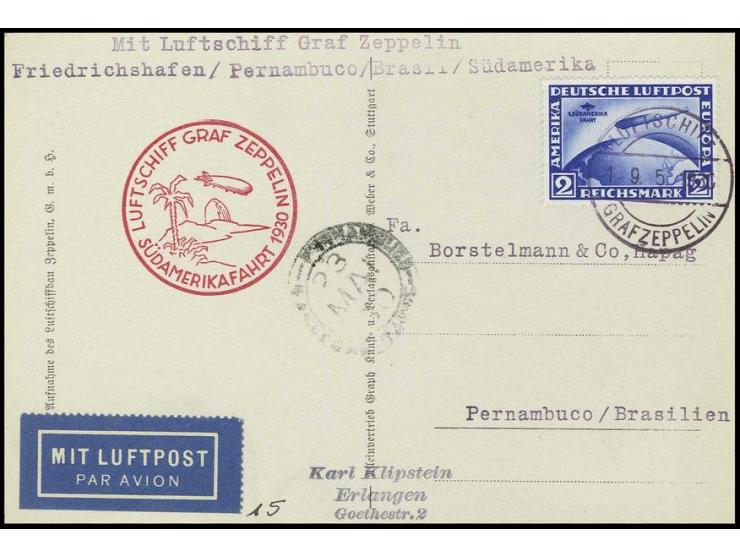 2 M. mit Bordpoststempel auf Fotokarte der Südamerikafahrt, Kabinett (Mi. 500,-)