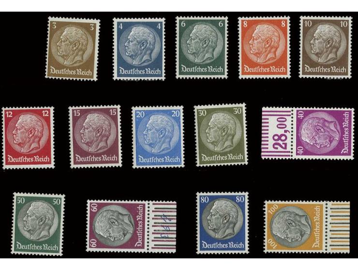 1933, Hindenburg mit Wz. Waffeln: 3-100 Pfg. kpl., postfrisch, Kabinett (Mi. 1.100,-)