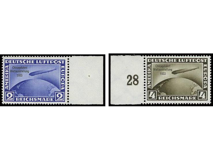 2 und 4 M., rechtes bzw. linkes Randstück, postfrisch, Pracht, Fotoattest Oechsner BPP