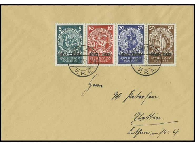 5-50 Pfg., Herzstück mit 2 sauberen Stempeln "BERLIN P.R.A. 16.12.33" auf philatelistischem Umschlag, Kabinett (Mi. 1.600,- +