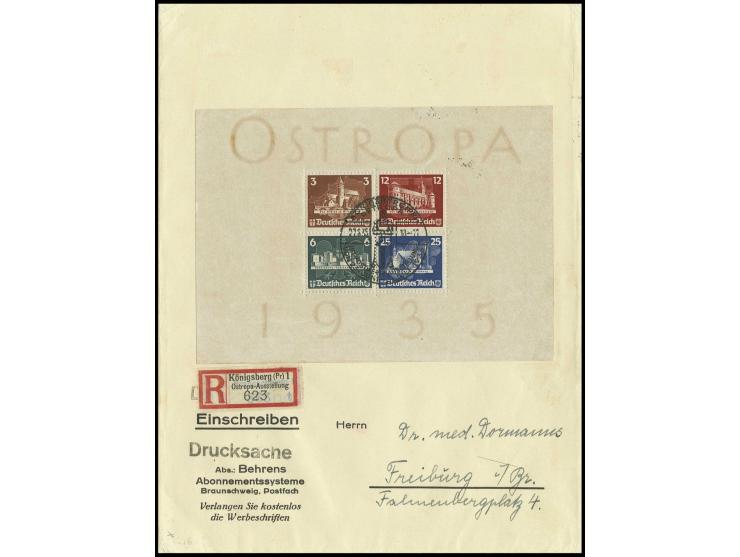 dito, mit Sonderstempel "KÖNIGSBERG OSTROPA 27.6.35" auf eingeschriebenem Drucksachenumschlag nach Freiburg, Umschlag mit Bef