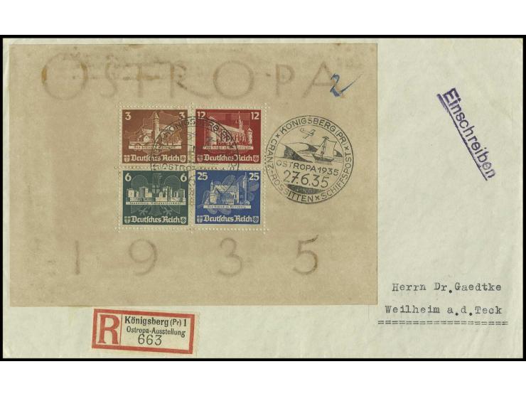 dito, mit Sonderstempel "CRANZ-ROSITTEN SCHIFFSPOST 27.6.35" auf R-Brief mit Sonder-R-Stempel nach Weilheim mit Ankunftsstemp