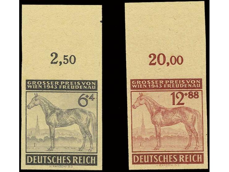 1943, Großer Preis von Wien 6 und 12 Pfg., Probedrucke auf gelblichem, ungummiertem Papier, ungezähnt, beide vom Oberrand, Pr