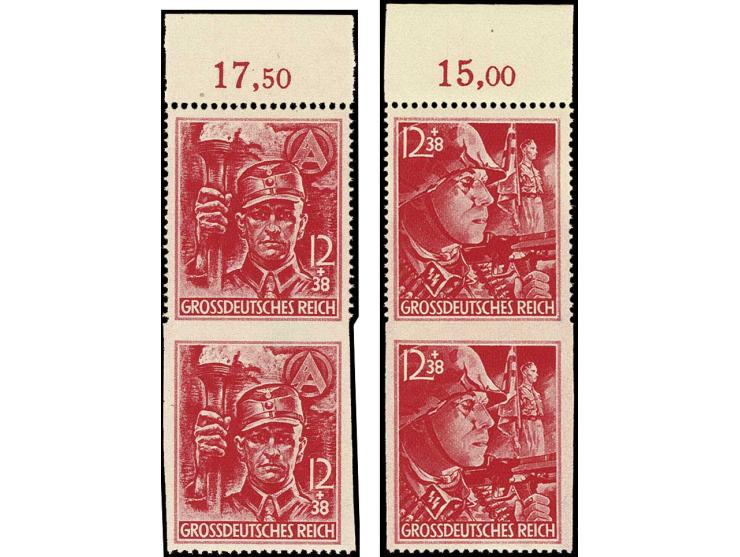 1945, SA und SS 12 Pfg. jeweils im senkrechten Paar, dabei obere Marke unten, untere 3-seitig ungezähnt, postfrisch, sign. Pe