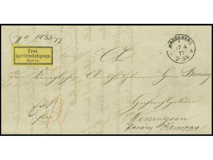 DIENSTMARKEN: 1874, Eisenbahn-Gebührenzettel, oben teils Randlinienschnitt, auf Brief von "MAGDEBURG 17.4.77" nach Wennigsen 